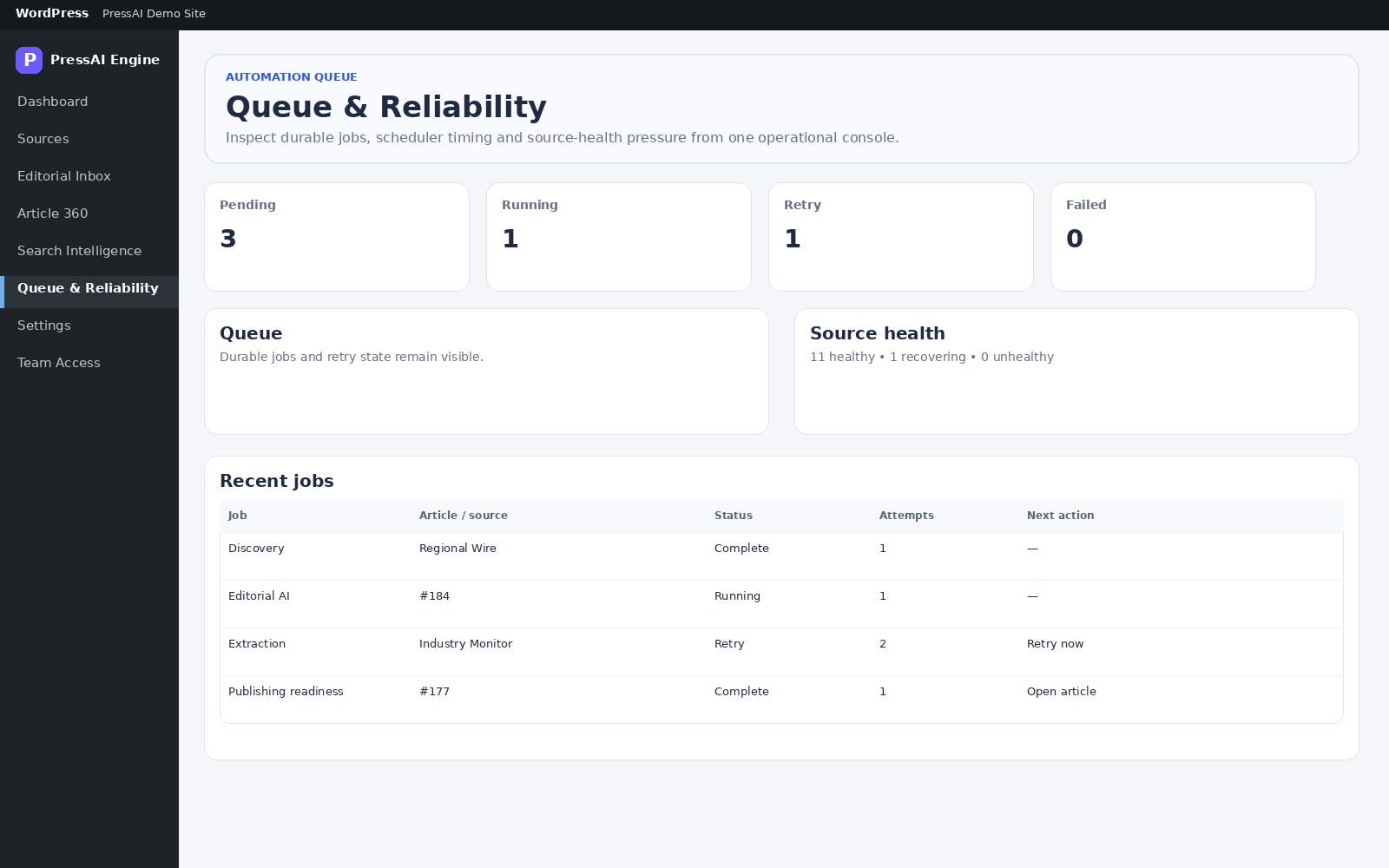 PressAI Queue and Reliability